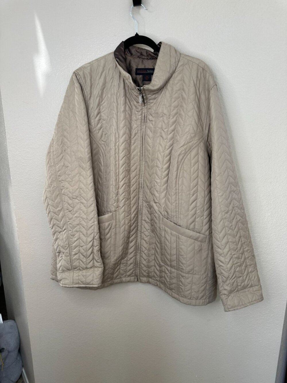 Weather Tamer Womens 2X Beige Quilted Jacket Full-Zip Lightweight Polyester Coat